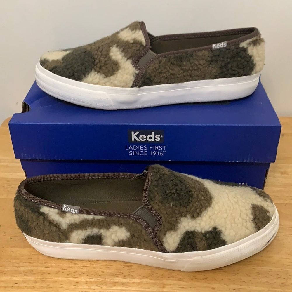 Keds Double Decker Faux Shearling Camouflage Slip On Sneaker Size 7.5